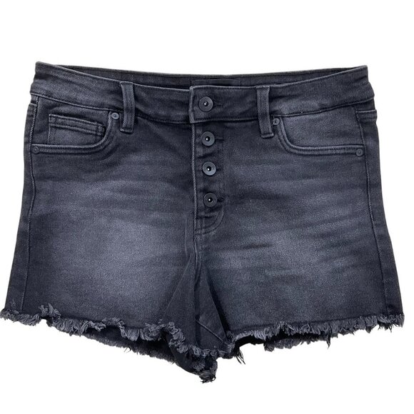Kendall + Kylie Shorts Womens 9 The Hipster Black Denim Button Fly Cut Offs 30x3 - Picture 1 of 9
